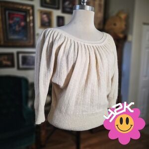 Vintage Y2K Moda International Kid Mohair Scoop Neck Sweater Cream Ivory Blouse